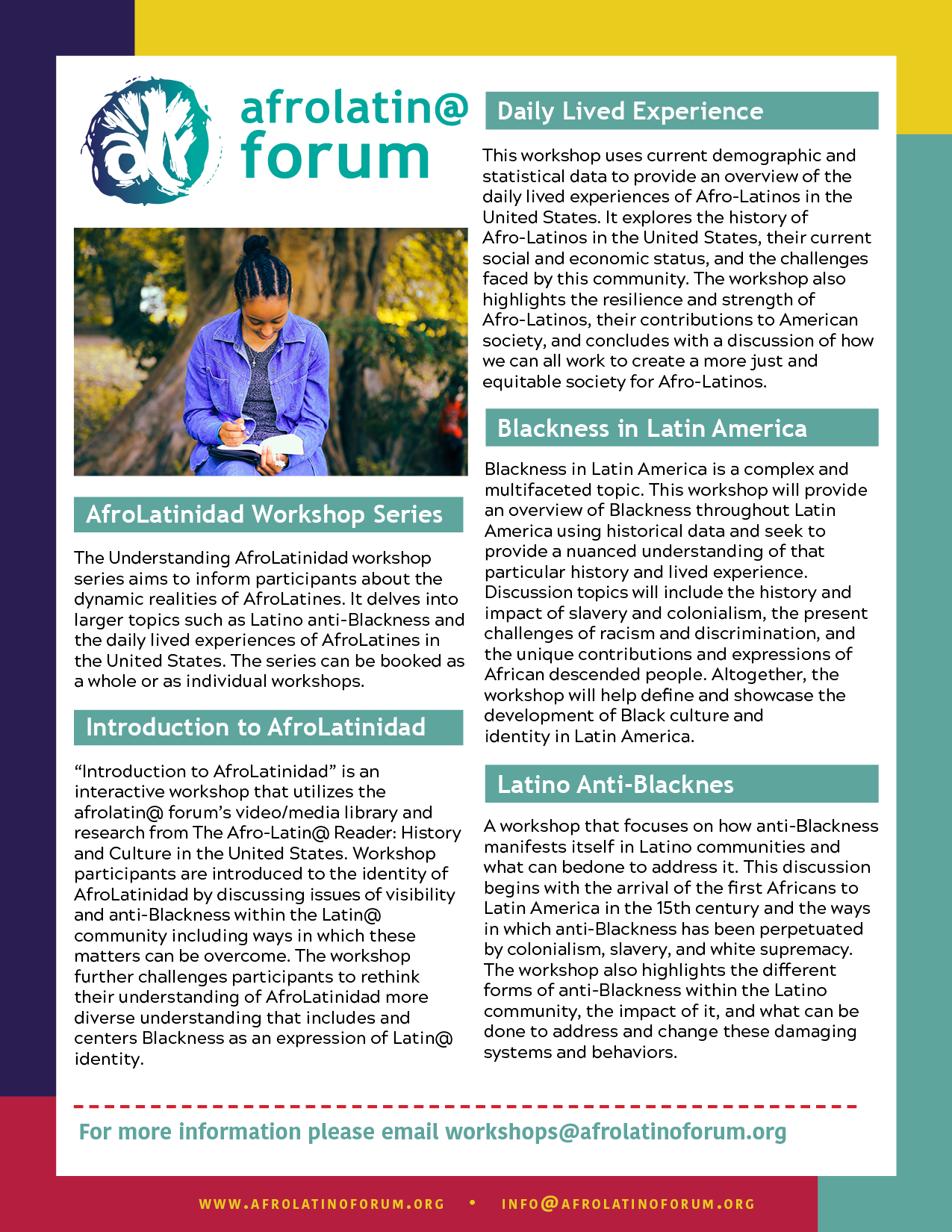 A single page inforgraph for AfroLatin@ Forum.